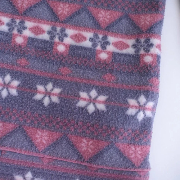 Vintage Haband Grey Pink Snowflake Fleece Festive Holiday Zip Up Sweater LG - Picture 4 of 8